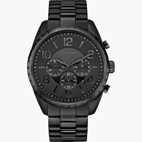 MENS CARAVELLE BLACK TONE STAINLESS STEEL WATCH WITH CHRONOGRAPH