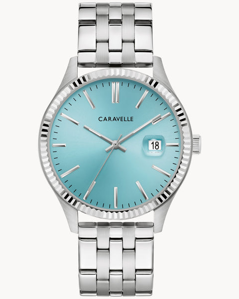 MENS STAINLESS STEEL SILVER CARAVELLE WITH BLUE FACE