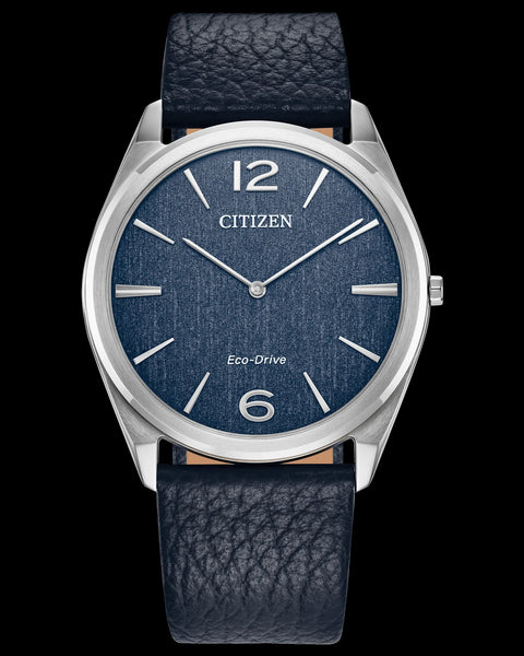 MENS CITIZEN ECO DRIVE NAVY LEATHER AND BLUE FACED WATCH