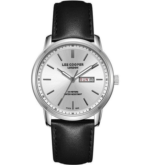 LEE COOPER men's black leather strap watch