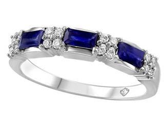 10K white gold diamond & blue sapphire ring