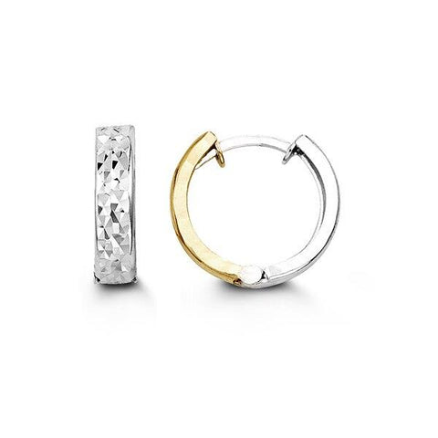 10k white & yellow gold huggies