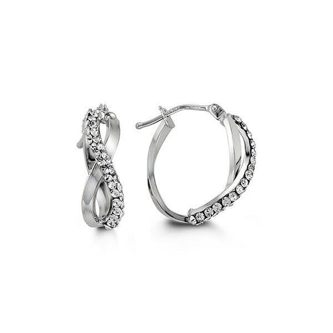 10KARAT WHITE  GOLD WITH CUBIC ZERCONIA TWIST HOOPS