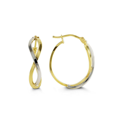 10KARAT  TWO TONE WHITE AND GOLD CRISS CROSS HOOPS