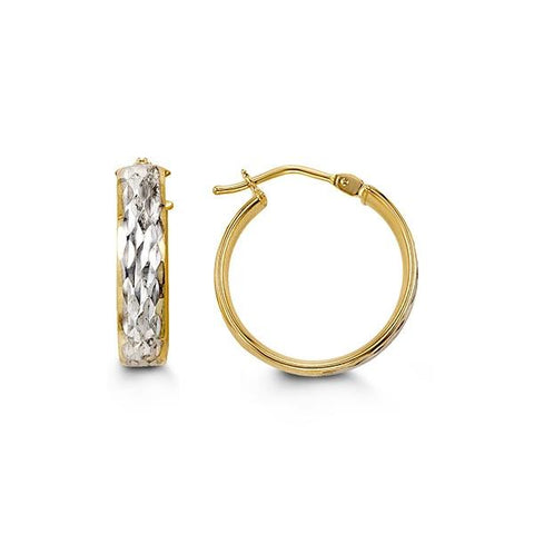 10KARAT TWO TONE DIAMOND  CUT HOOPS