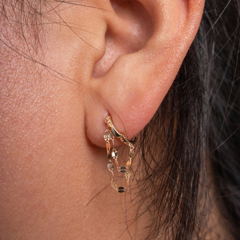 10K yellow gold double chain hoop earrings