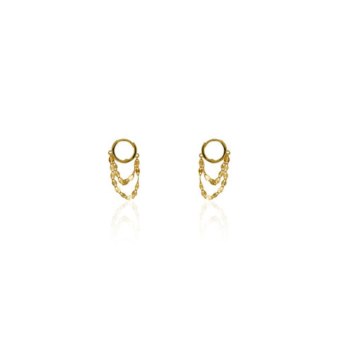 10K yellow gold double chain hoop earrings