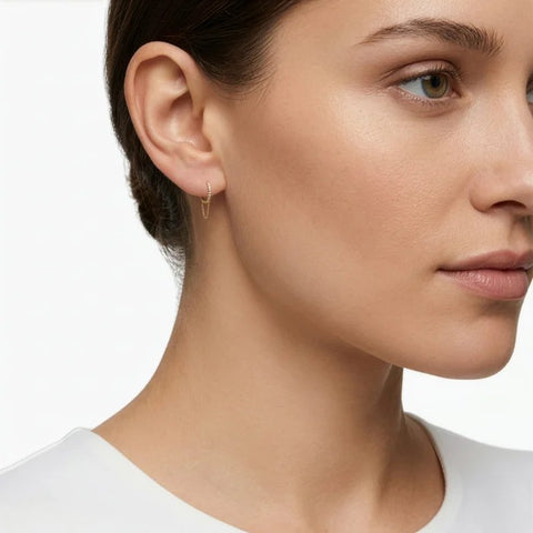10K yellow gold cz chain hoop earrings