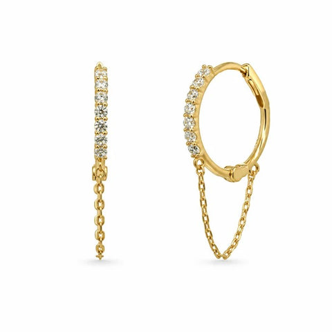 10K yellow gold cz chain hoop earrings