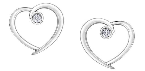10 karat white gold diamond heart earrings
