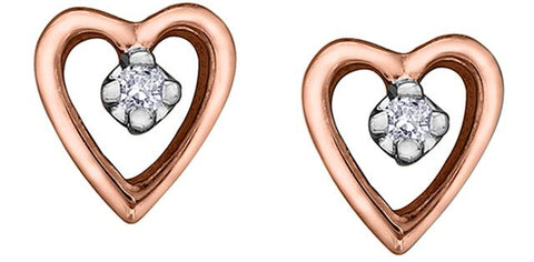 10 karat rose gold diamond heart stud earrings