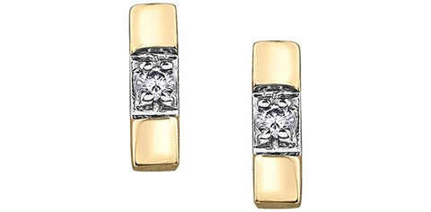 10 karat yellow gold diamond bar studs