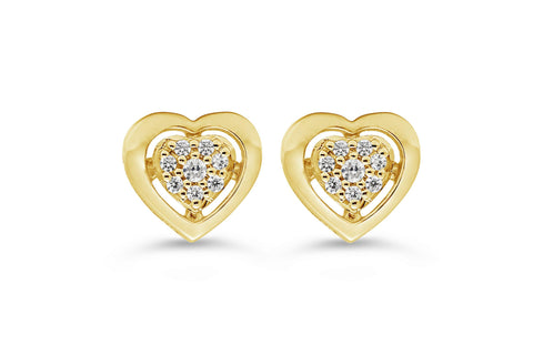 Yellow gold diamond pave heart earrings