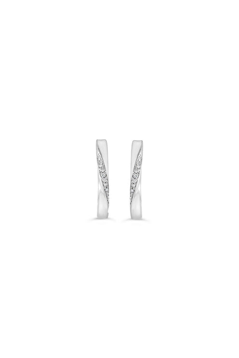 White gold diamond twist huggie earrings