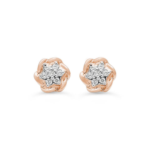 Rose gold diamond cluster flower earrings