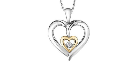 STERLING SILVER & 10K YELLOW GOLD DIAMOND  HEART NECKLACE