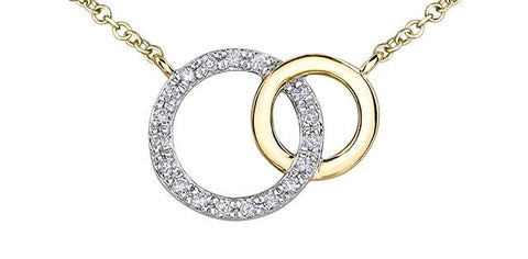 10K yellow gold entwined diamond rings pendant.