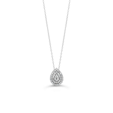 White gold pear shape diamond cluster pendant