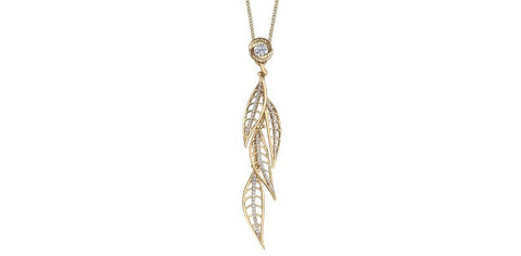 Yellow gold Canadian Maple Leaf diamond Willow tassel pendant