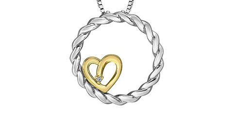 Sterling silver & yellow gold diamond heart pendant