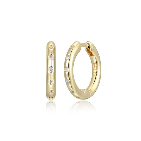 REIGN STERLING SILVER GOLD PLATE CUBIC ZIRCONIA HOOPS