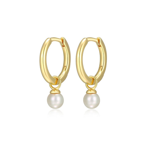 Reign sterling silver gold plate pearl hoop earrings