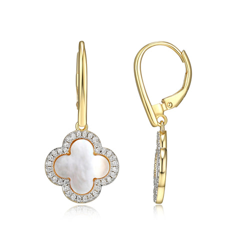 Charles Garnier sterling silver, gold plate mother of pearl clover earrings