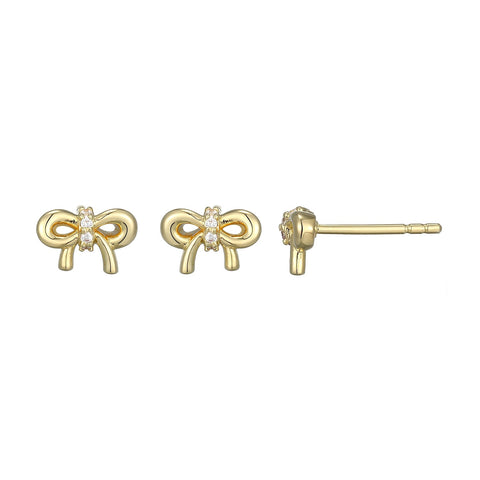 Reign sterling silver gold plate cz bow earrings