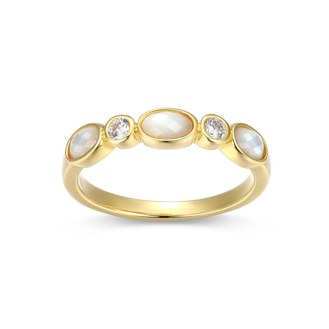 Reign sterling silver gold plate mother of pearl & cz ring