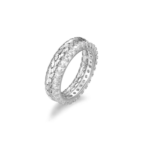 S/S RHODIUM PLATED CZ DBLE CIRCLE RING SIZE 7
