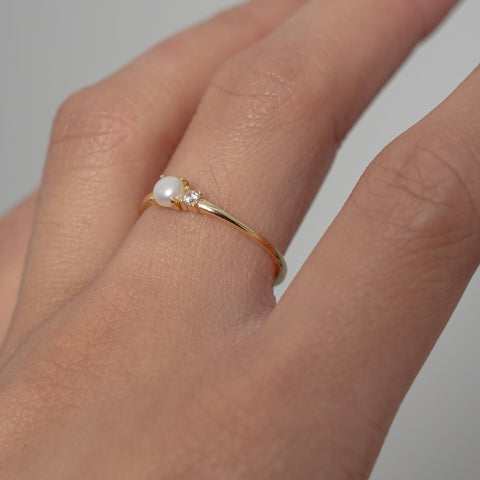 Aurora sterling silver gold vermeil Toi et Moi cz & pearl ring