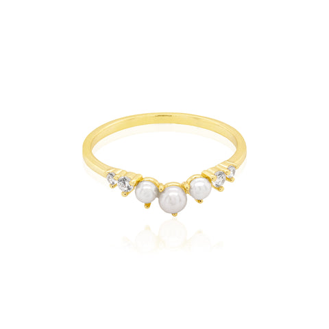 Aurora sterling silver pearl & cz ring