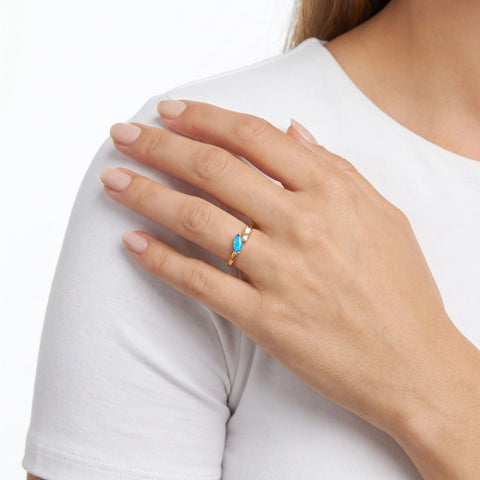 Aurora sterling silver gold vermeil blue opal & cz ring