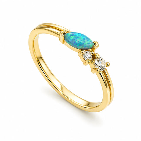 Aurora sterling silver gold vermeil blue opal & cz ring