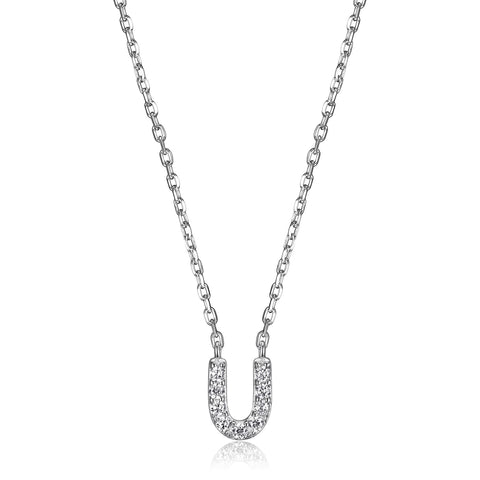 Reign sterling silver cubic zircnia initial U necklace