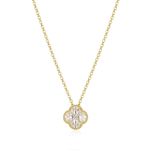 Reign sterling silver gold plate cz clover necklace
