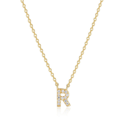 Reign sterling silver gold plate cz initial R necklace