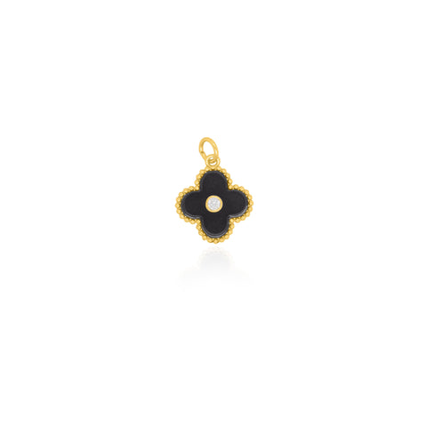 Aurora sterling silver cz black clover charm/pendant