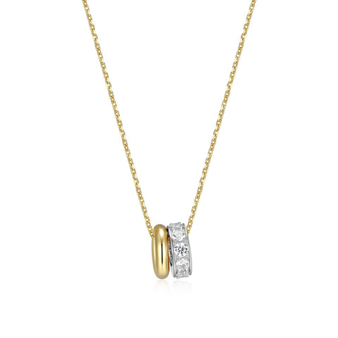 STERLING SILVER AND GOLD PLATED CUBIC ZIRCONIA ROUND PENDANT AND CHAIN