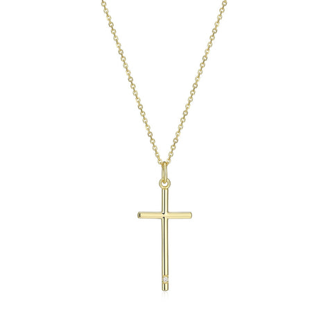 STERLING SILVER GOLD PLATED WITH A CUBIC ZIRCONIA CROSS PENDANT AND CHAIN