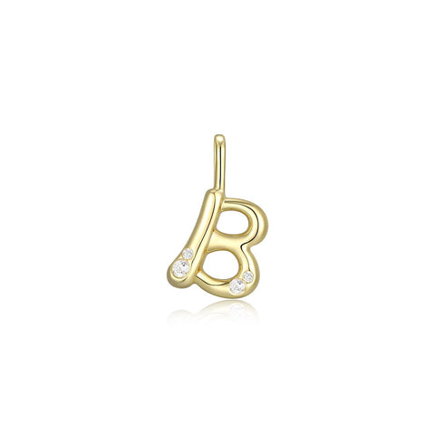 STERLING SILVER GOLD PLATED INITIAL B WITH CUBIC ZIRCONIAS