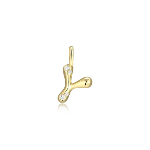 STERLING SILVER GOLD PLATED INITIAL Y WITH CUBIC ZIRCONIAS