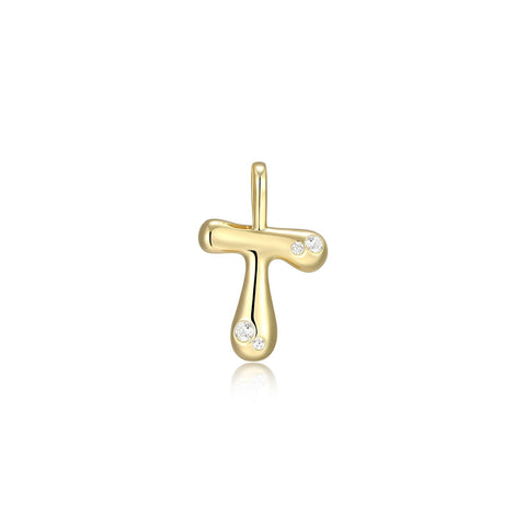 STERLING SILVER GOLD PLATED INITIAL T WITH CUBIC ZIRCONIAS