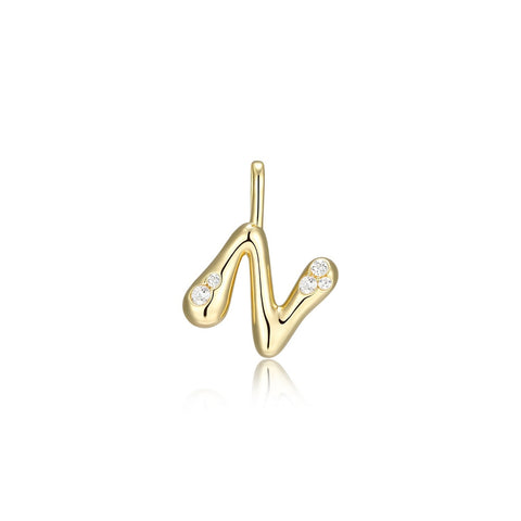 STERLING SILVER GOLD PLATED INITIAL N WITH CUBIC ZIRCONIAS