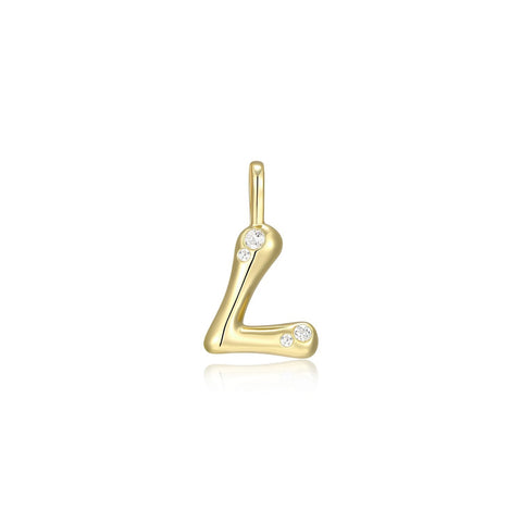 STERLING SILVER GOLD PLATED INITIAL L WITH CUBIC ZIRCONIAS