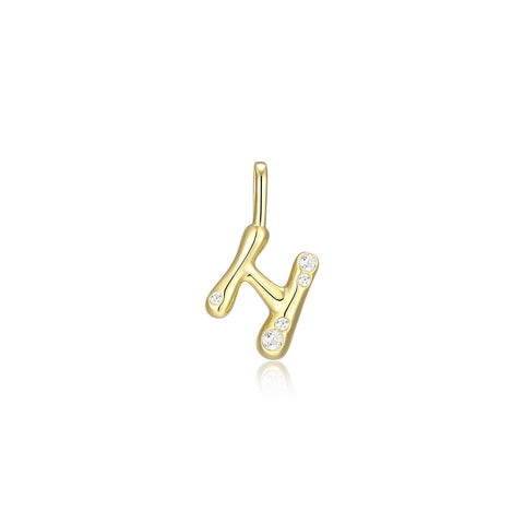 STERLING SILVER GOLD PLATED INITIAL H WITH CUBIC ZIRCONIAS