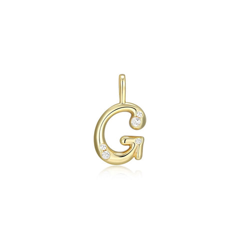 STERLING SILVER GOLD PLATED INITIAL G WITH CUBIC ZIRCONIAS