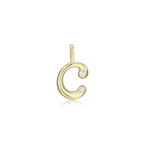 STERLING SILVER GOLD PLATED INITIAL C WITH CUBIC ZIRCONIAS