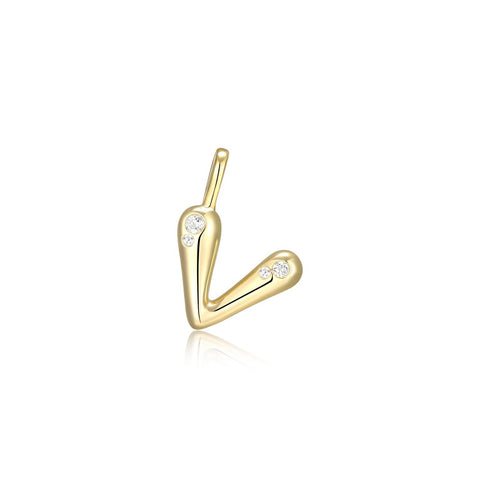 STERLING SILVER GOLD PLATED INITIAL V WITH CUBIC ZIRCONIAS
