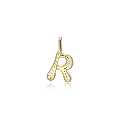STERLING SILVER GOLD PLATED INITIAL R WITH CUBIC ZIRCONIAS